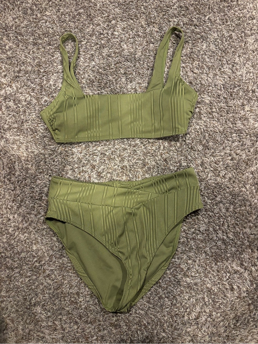 Salt + Cove Olive Ribbed High-Waist Bikini Set